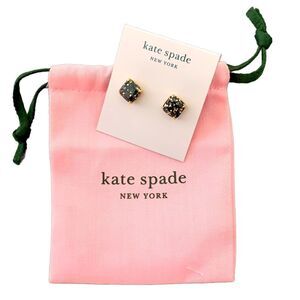 Kate Spade Gold Black Glitter Gumdrop Crystal Square Stud Earrings - Great Gift!
